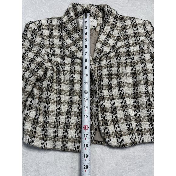 Doncaster 100% Silk Tweed Cropped Blazer Neutral Plaid Jacket Business Size Sm. - Picture 7 of 8